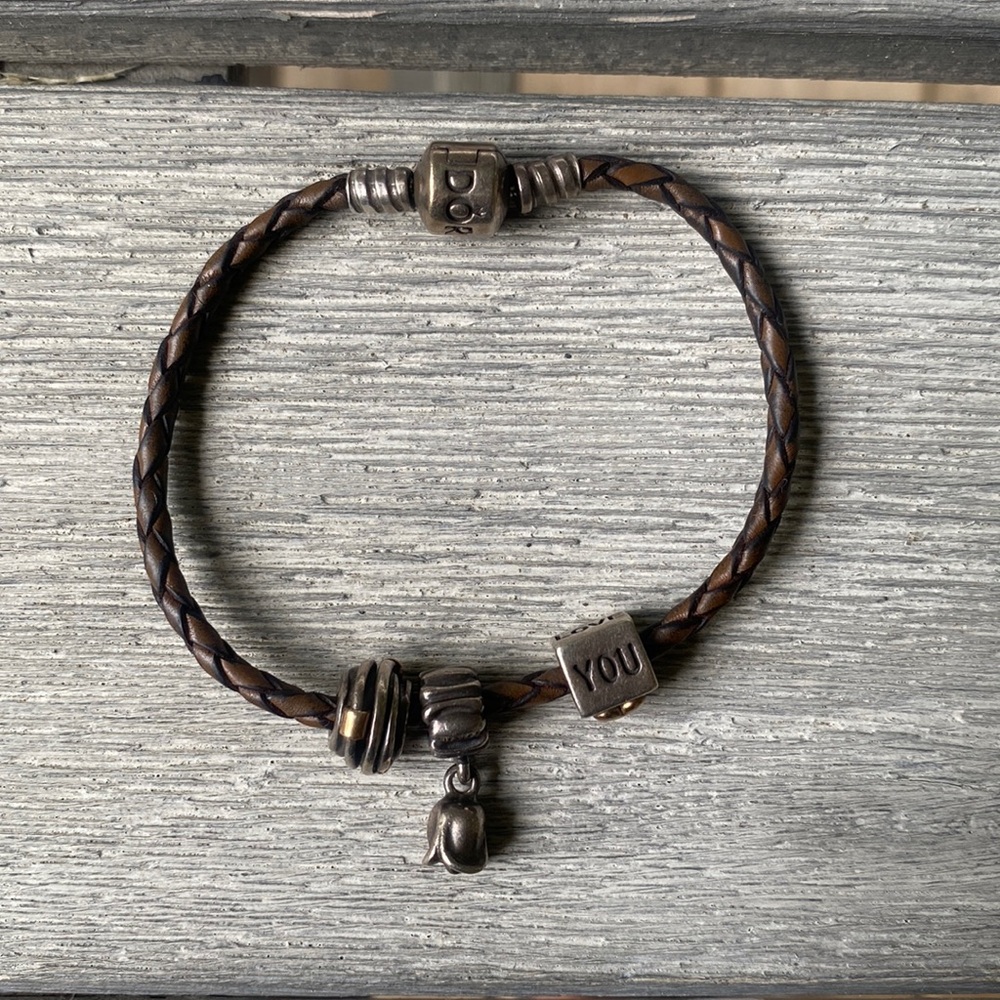 Pandora Leather Braided Bracelet with Charms